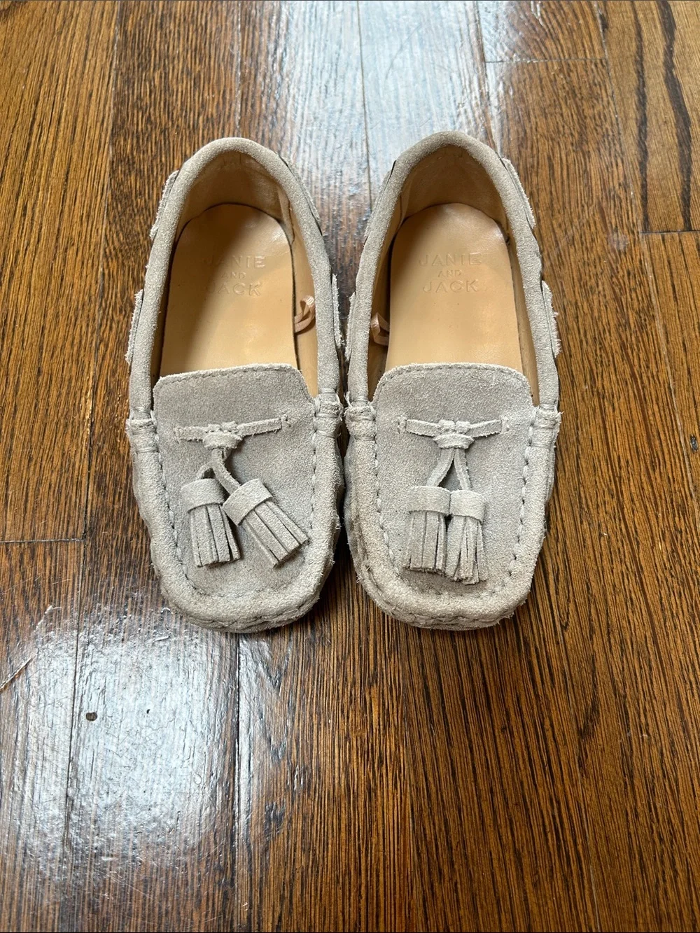Janie and Jack Kids Tassel Moccasins in Light Beige Suede
